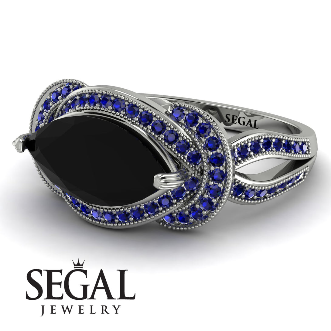 Milgrain Marquise Black Diamond Engagement Ring - Marley No. 69
