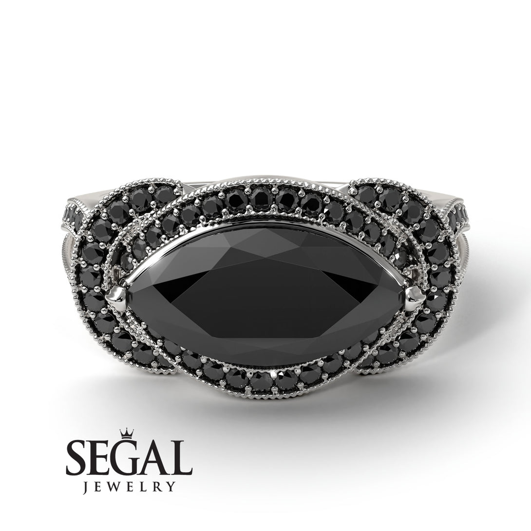 Milgrain Marquise Black Diamond Engagement Ring - Marley No. 39