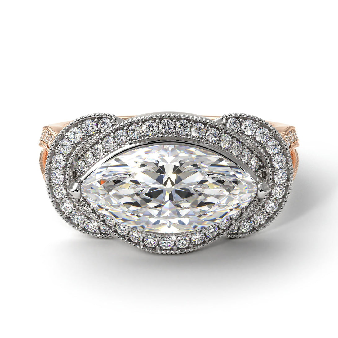 Two Tones Milgrain Marquise Diamond Engagement Ring - Marley No. 78