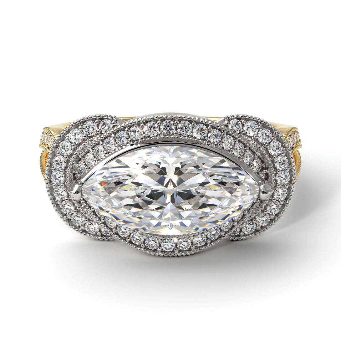Two Tones Milgrain Marquise Diamond Engagement Ring - Marley No. 77