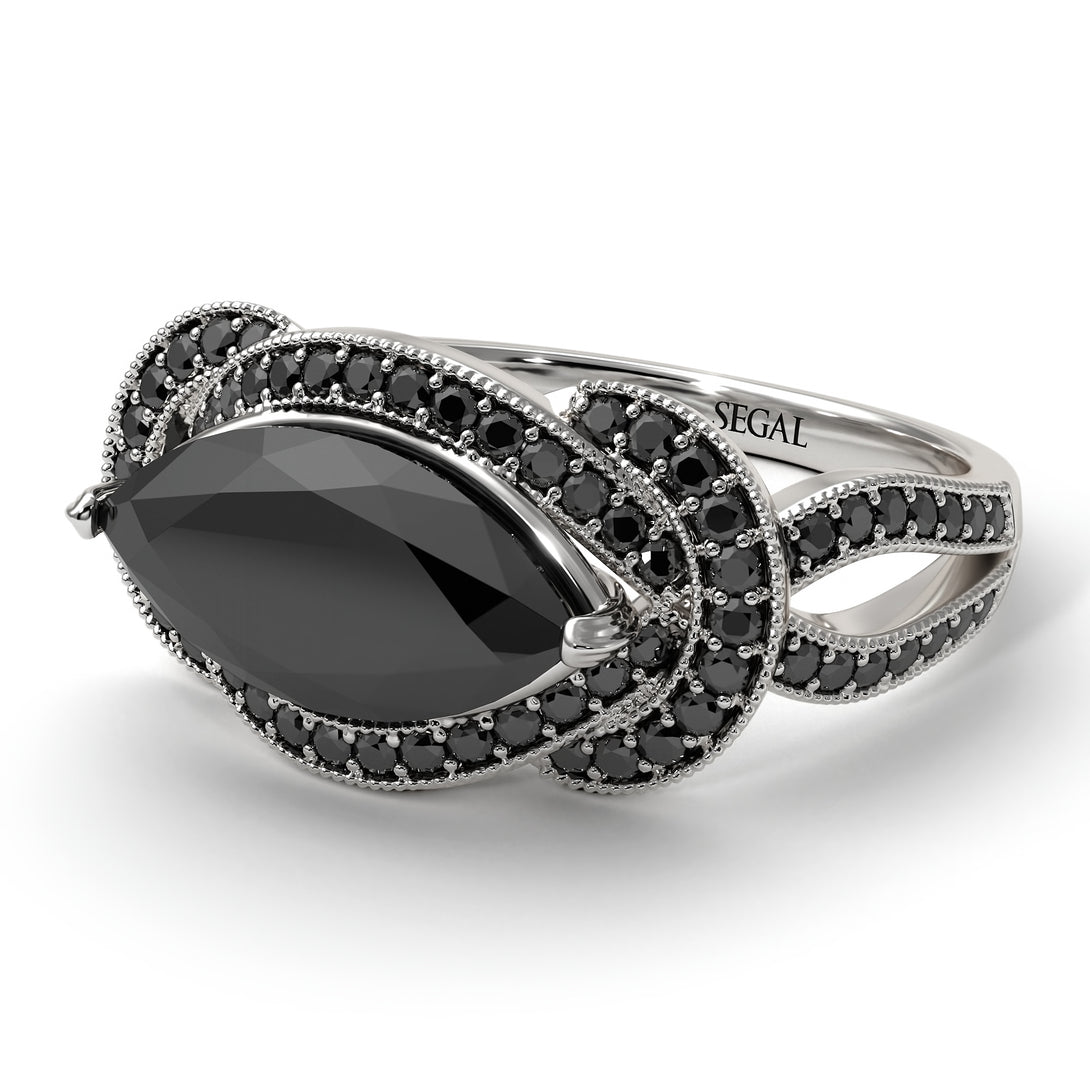 Milgrain Marquise Black Diamond Engagement Ring - Marley No. 39