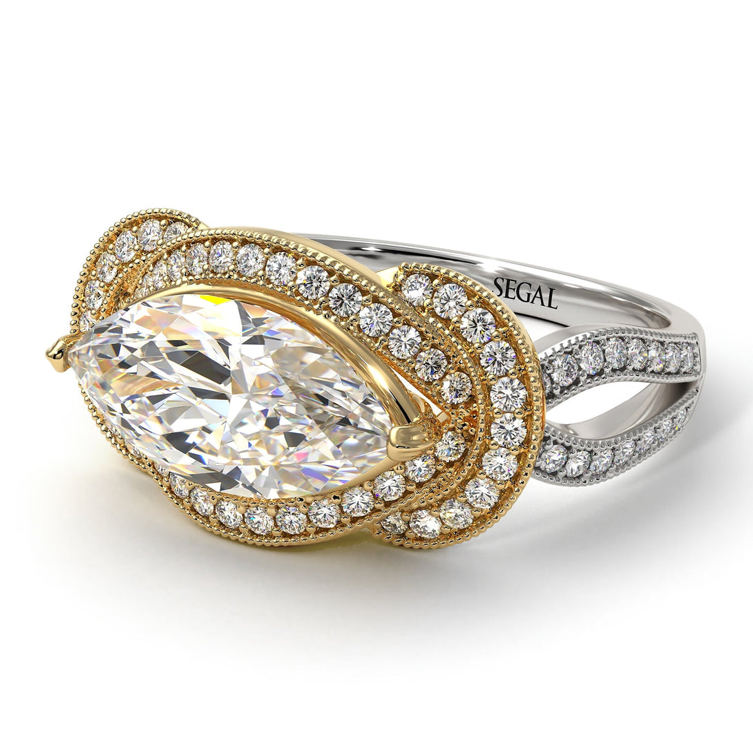 Two Tones Milgrain Marquise Diamond Engagement Ring - Marley No. 77