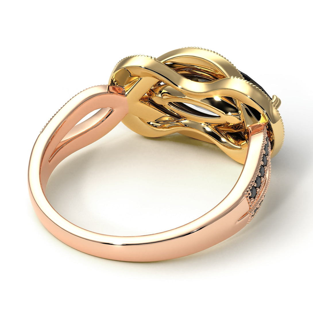 Two Tones Milgrain Marquise Black Diamond Engagement Ring - Marley No. 79