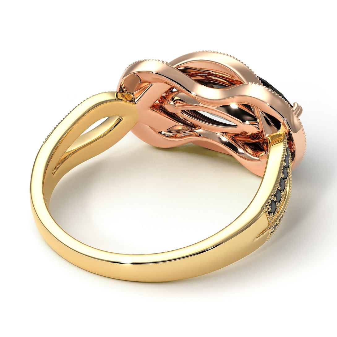 Two Tones Milgrain Marquise Black Diamond Engagement Ring - Marley No. 79