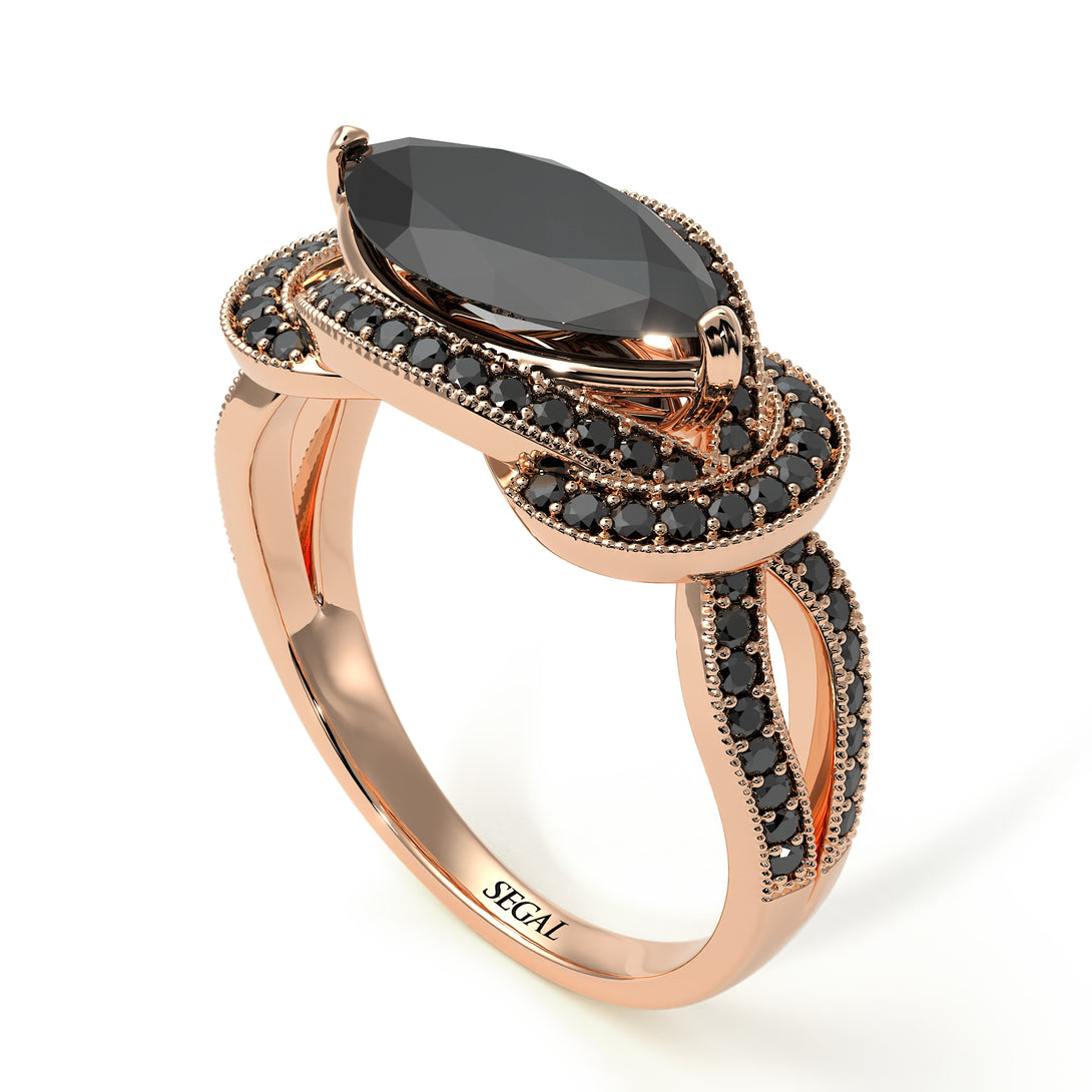 Milgrain Marquise Black Diamond Engagement Ring - Marley No. 38