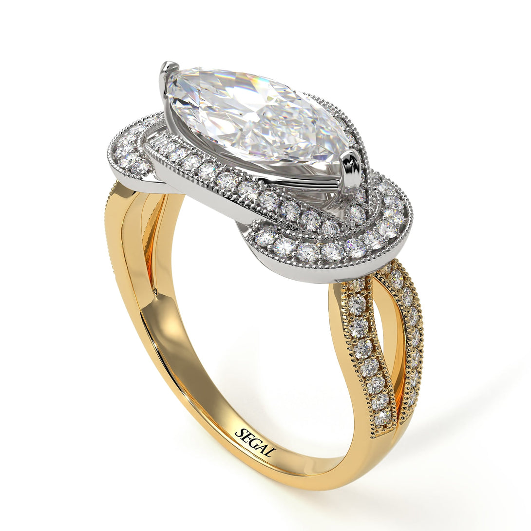 Two Tones Milgrain Marquise Diamond Engagement Ring - Marley No. 77