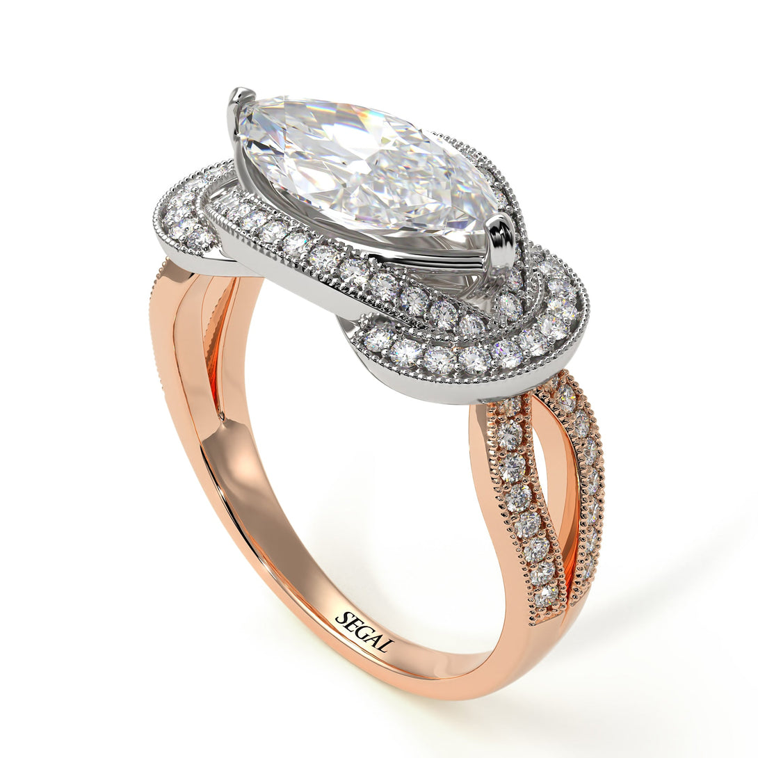 Two Tones Milgrain Marquise Diamond Engagement Ring - Marley No. 78