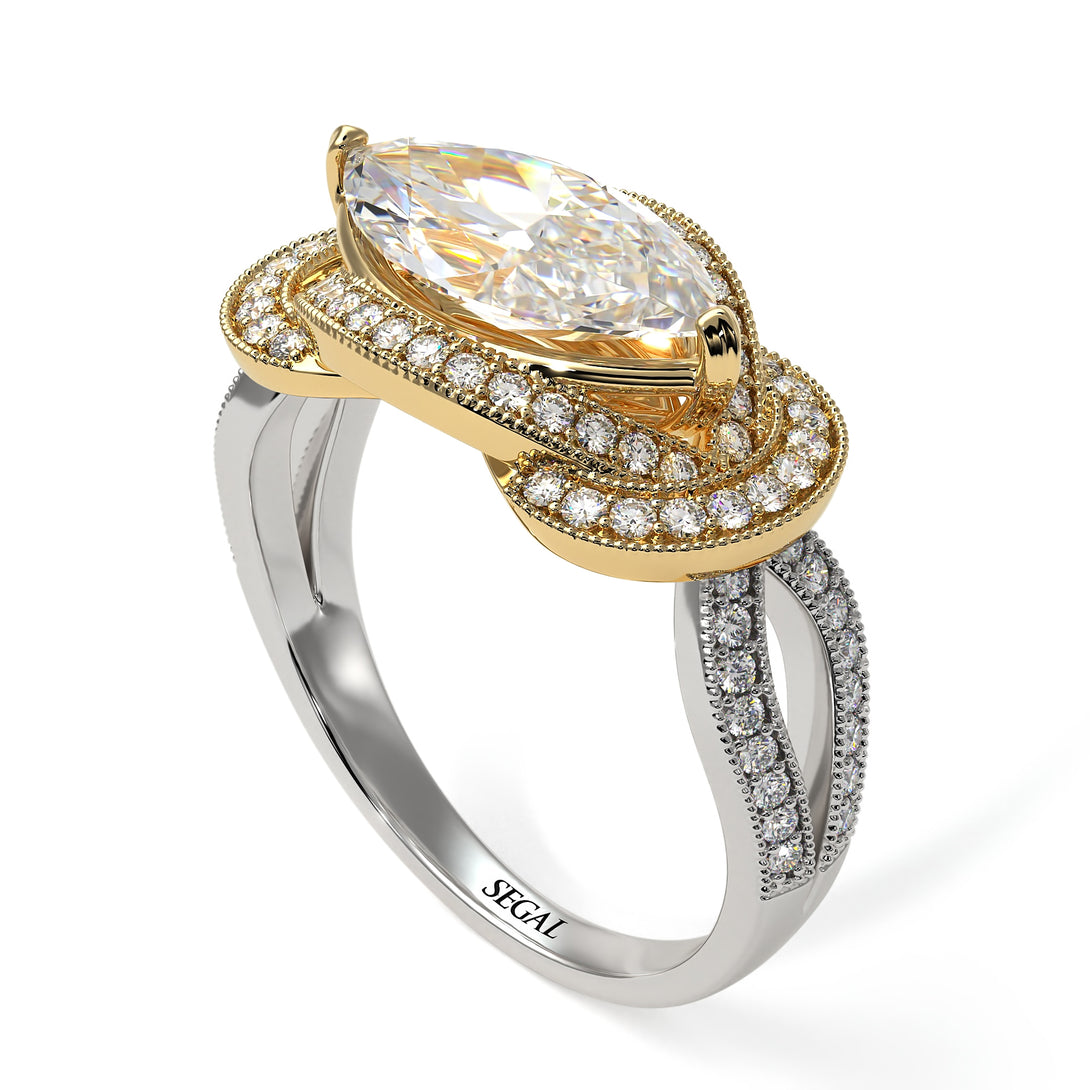 Two Tones Milgrain Marquise Diamond Engagement Ring - Marley No. 77