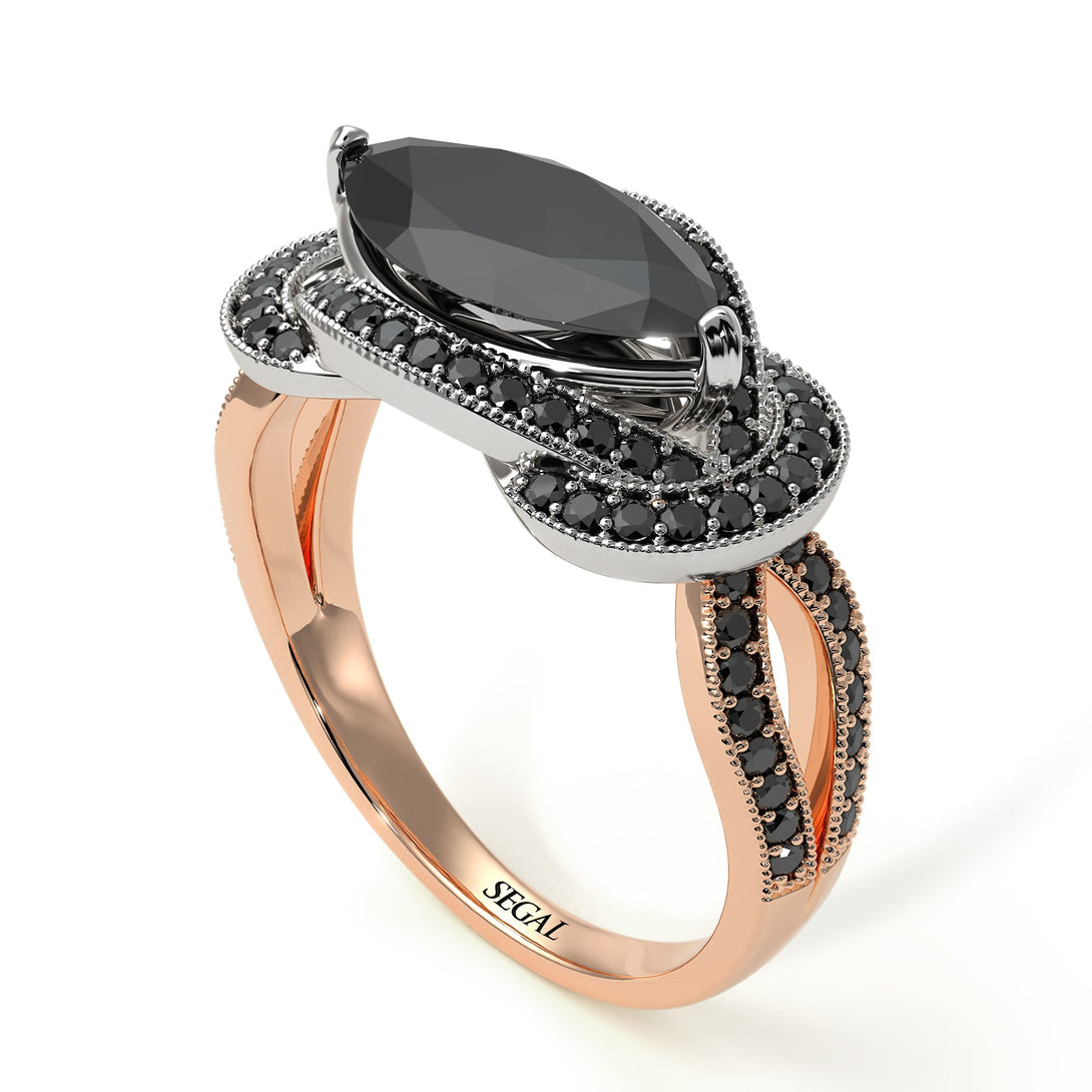 Two Tones Milgrain Marquise Black Diamond Engagement Ring - Marley No. 81