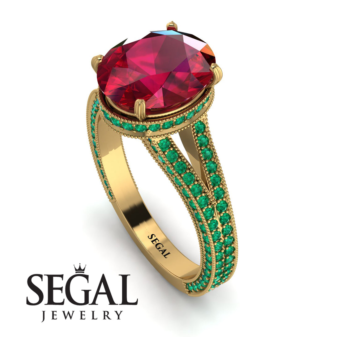 Milgrain Oval Emerald Engagement Ring - Nicole No. 25