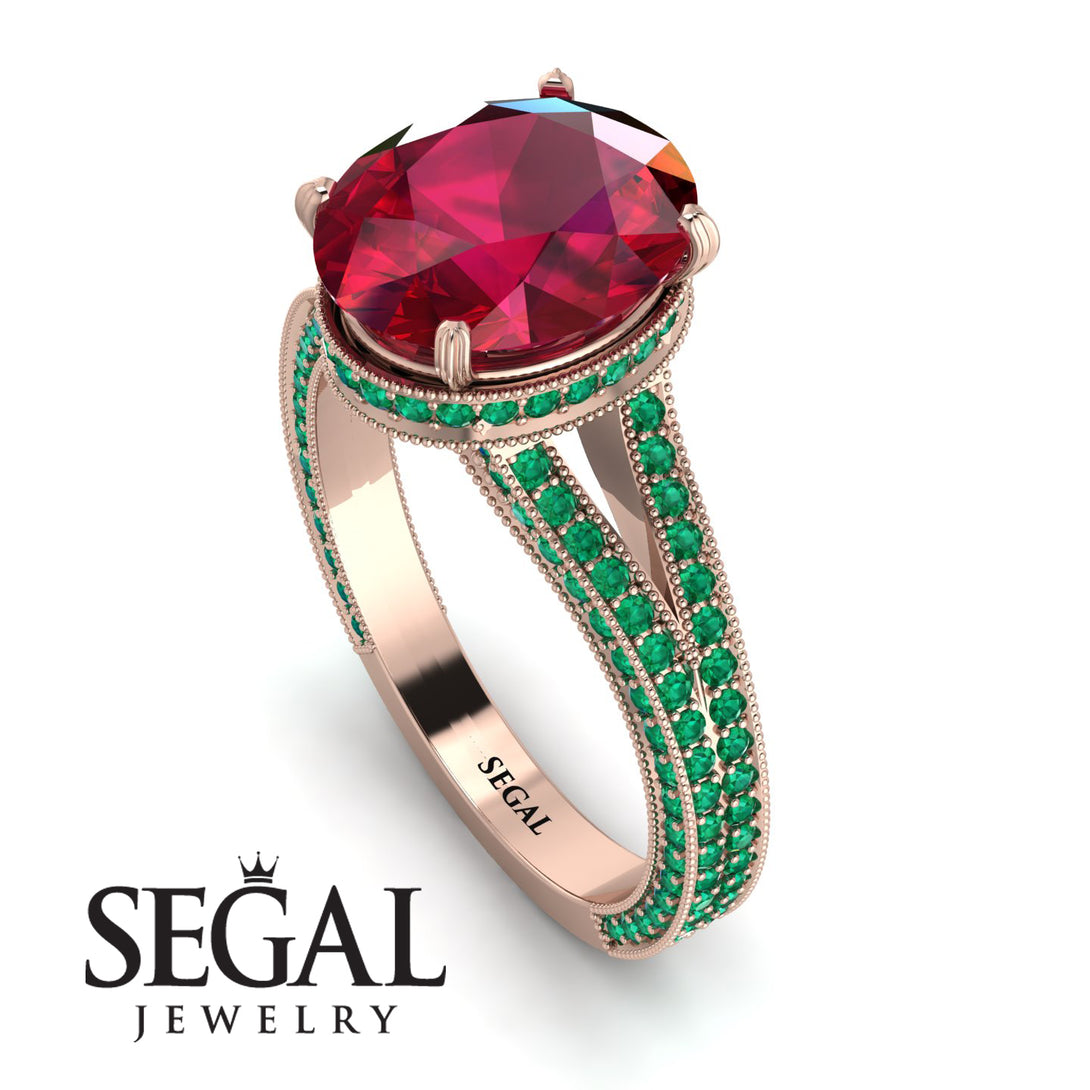 Milgrain Oval Emerald Engagement Ring - Nicole No. 26