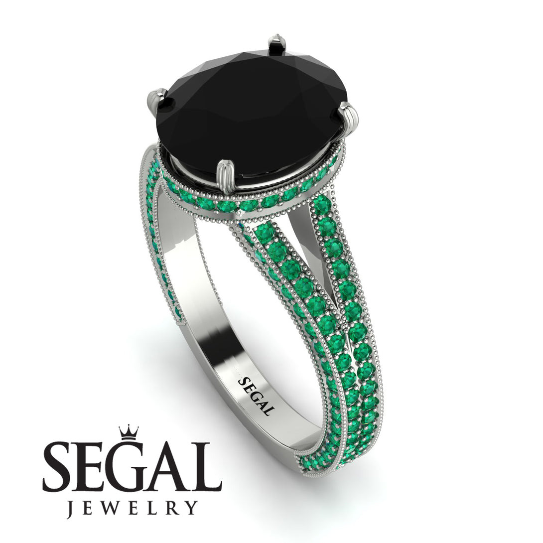 Milgrain Oval Emerald Engagement Ring - Nicole No. 24