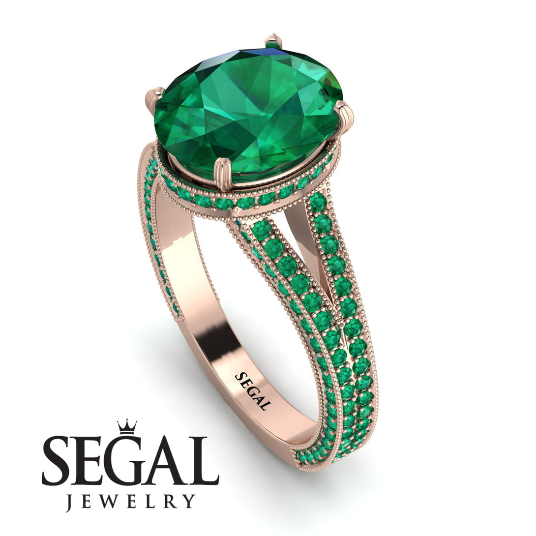 Milgrain Oval Emerald Engagement Ring - Nicole No. 20