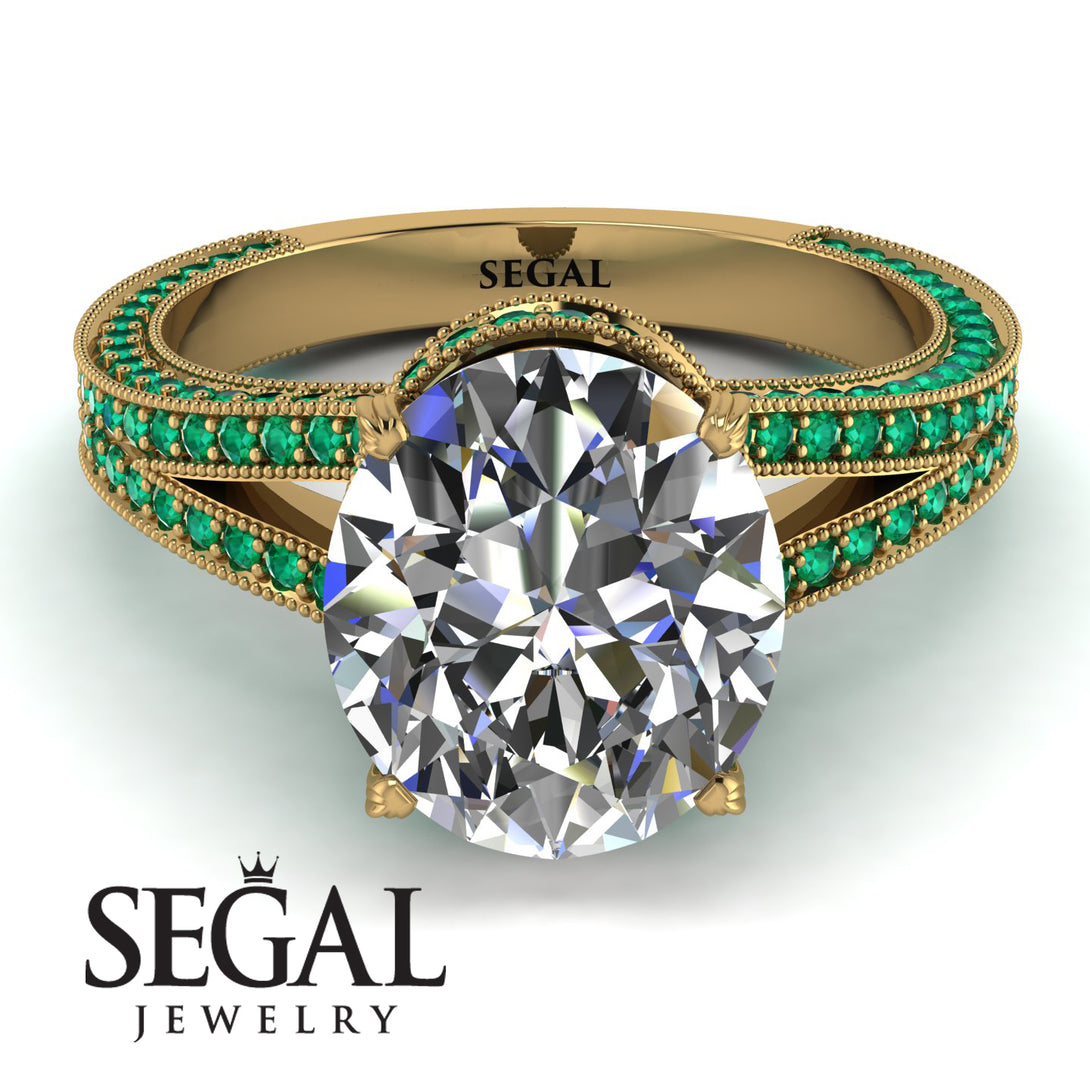 Milgrain Oval Emerald Engagement Ring - Nicole No. 16