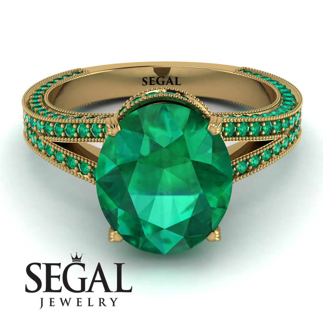 Milgrain Oval Emerald Engagement Ring - Nicole No. 19