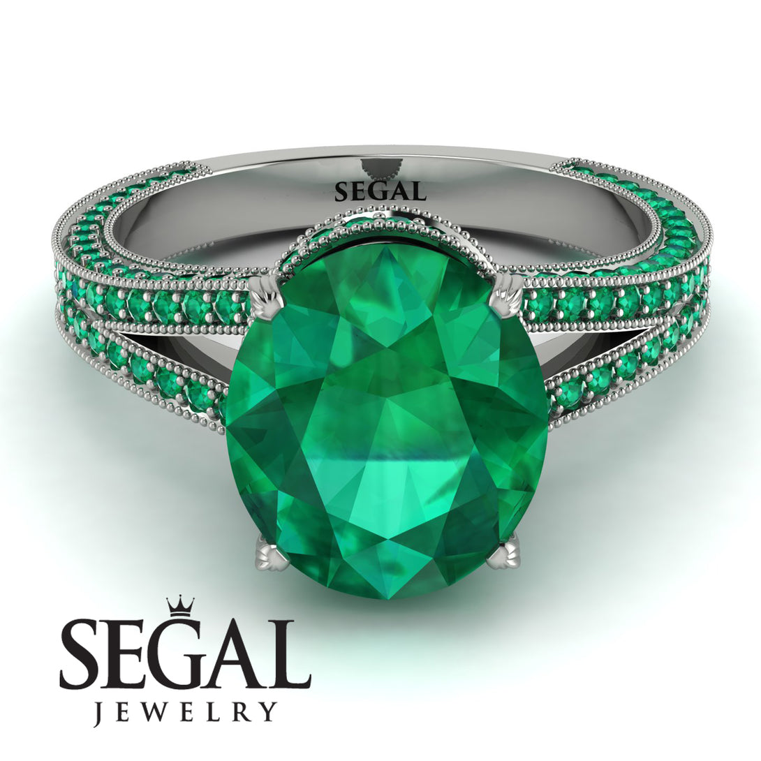 Milgrain Oval Emerald Engagement Ring - Nicole No. 21
