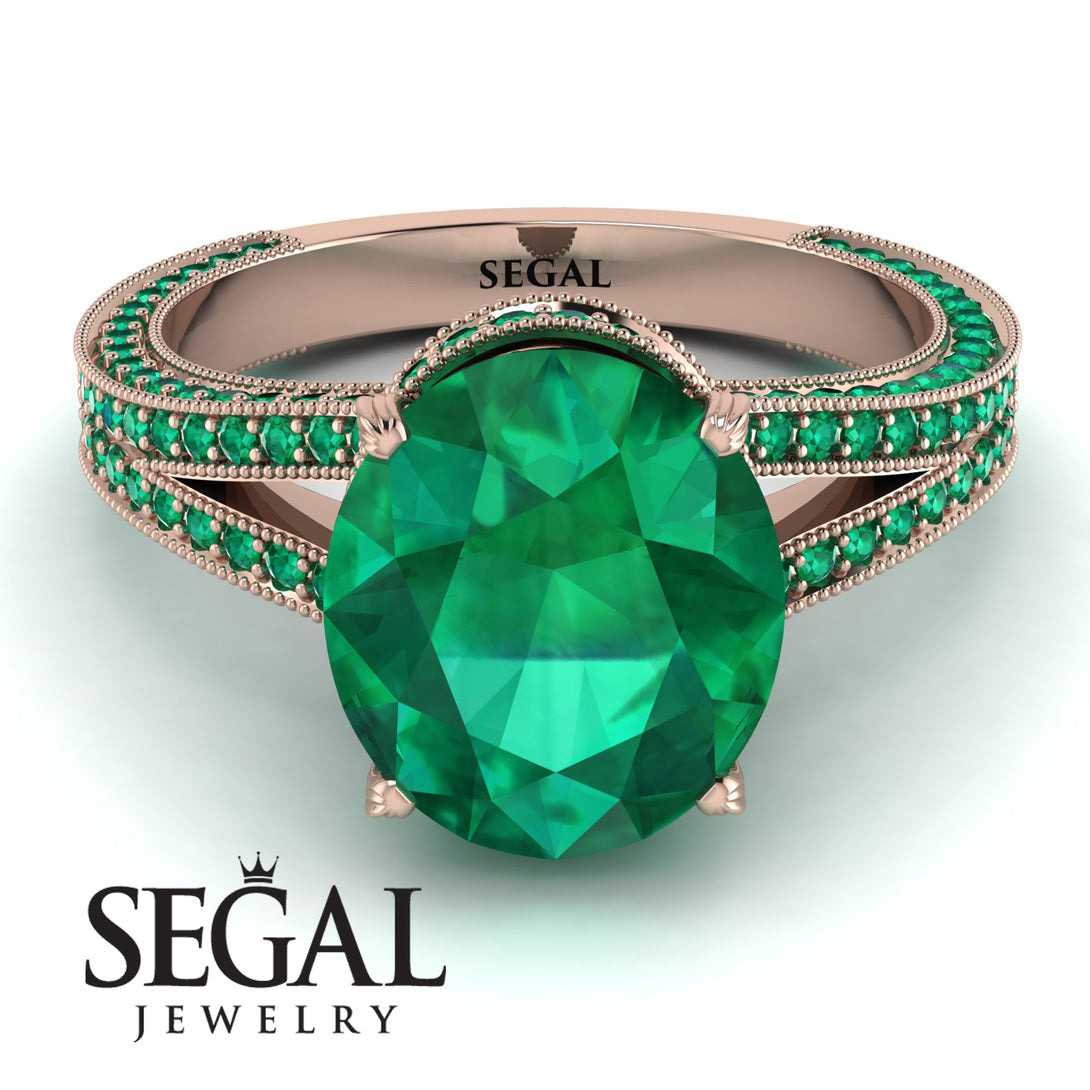Milgrain Oval Emerald Engagement Ring - Nicole No. 20