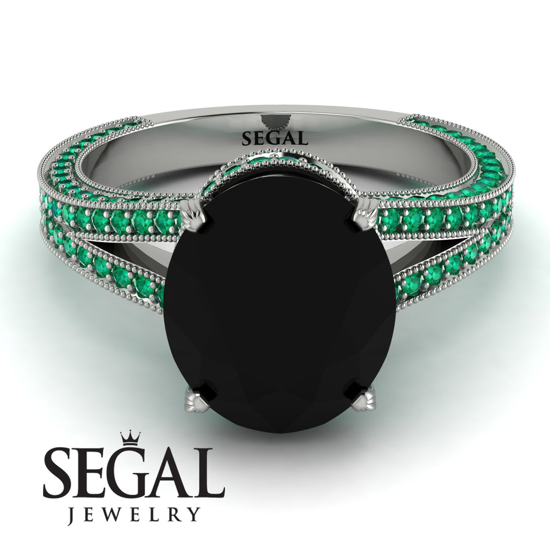 Milgrain Oval Emerald Engagement Ring - Nicole No. 24