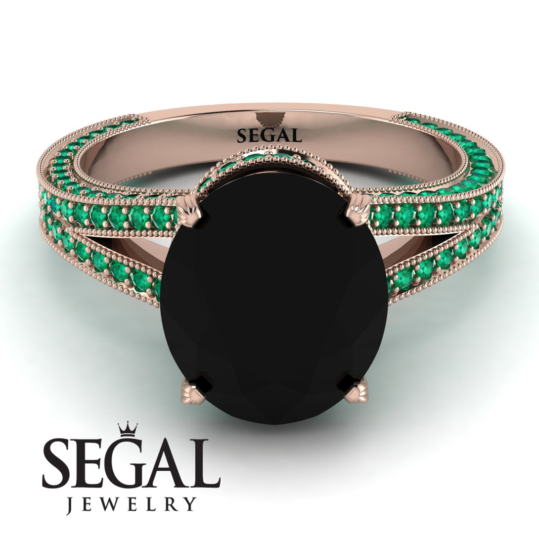 Milgrain Oval Emerald Engagement Ring - Nicole No. 23