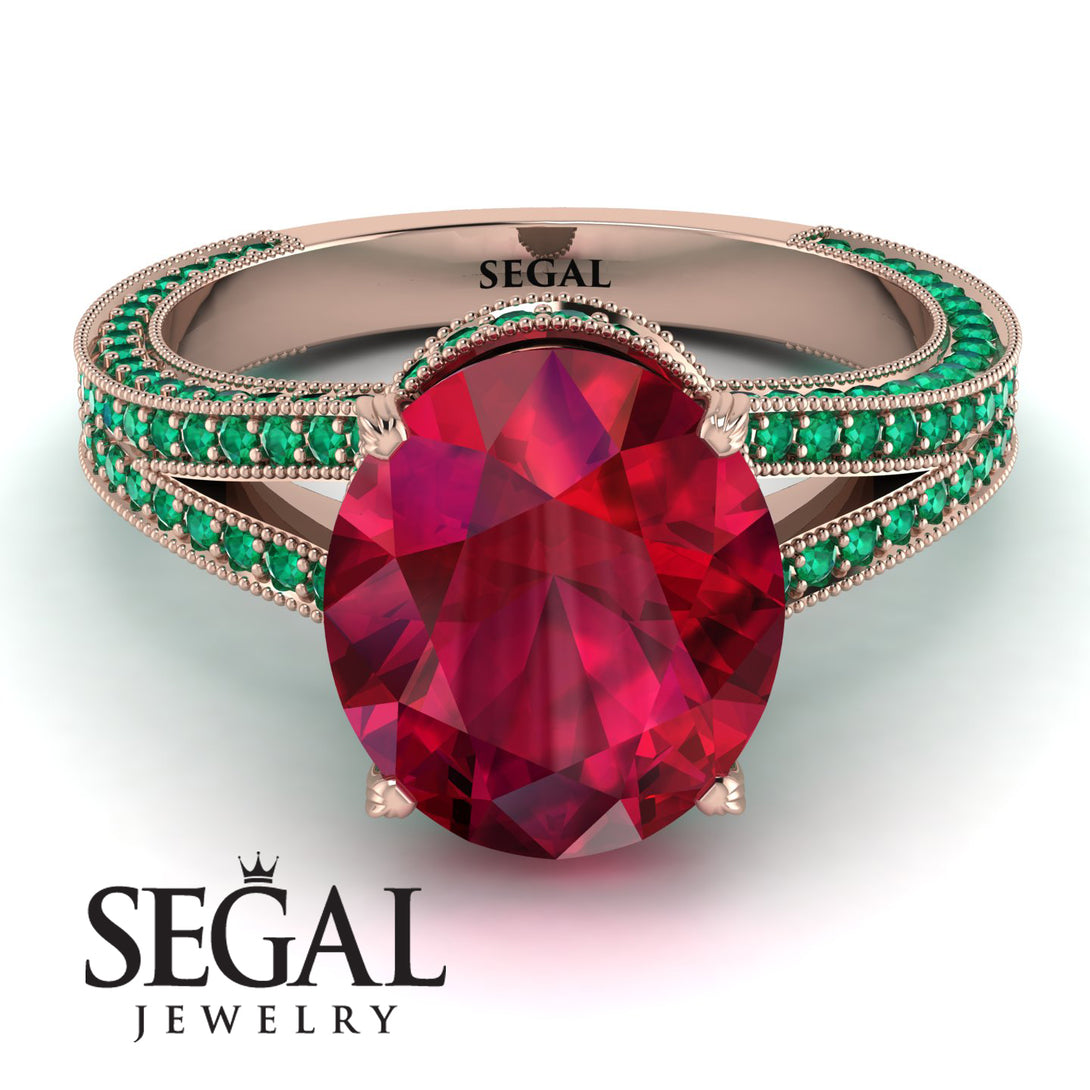 Milgrain Oval Emerald Engagement Ring - Nicole No. 26