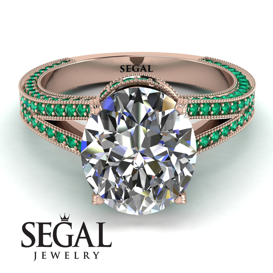 Milgrain Oval Emerald Engagement Ring - Nicole No. 17