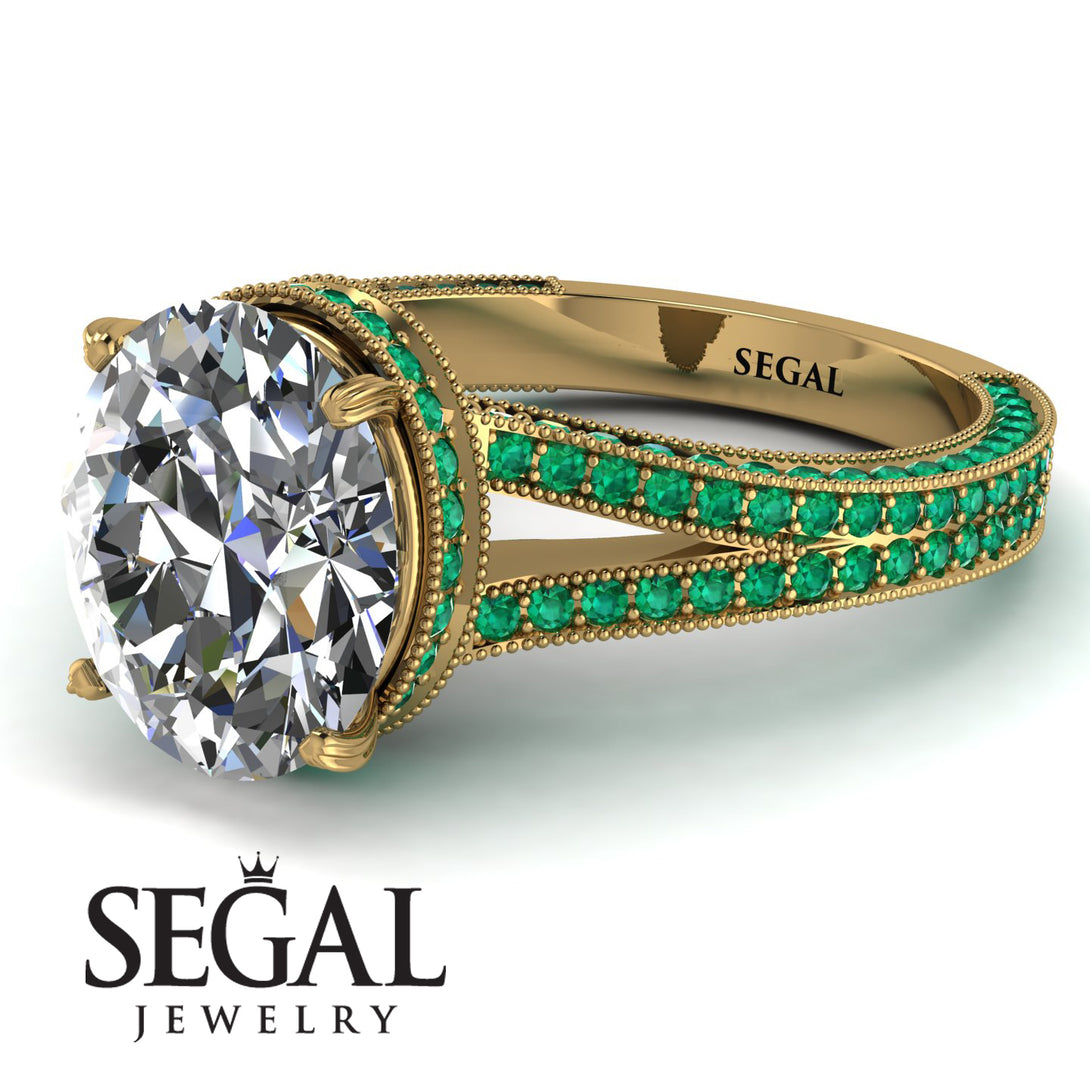 Milgrain Oval Emerald Engagement Ring - Nicole No. 16