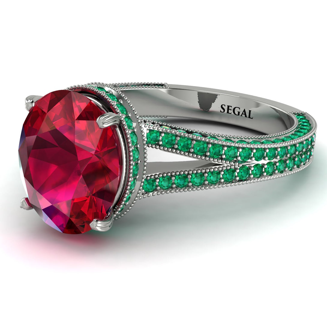 Milgrain Oval Emerald Engagement Ring - Nicole No. 27