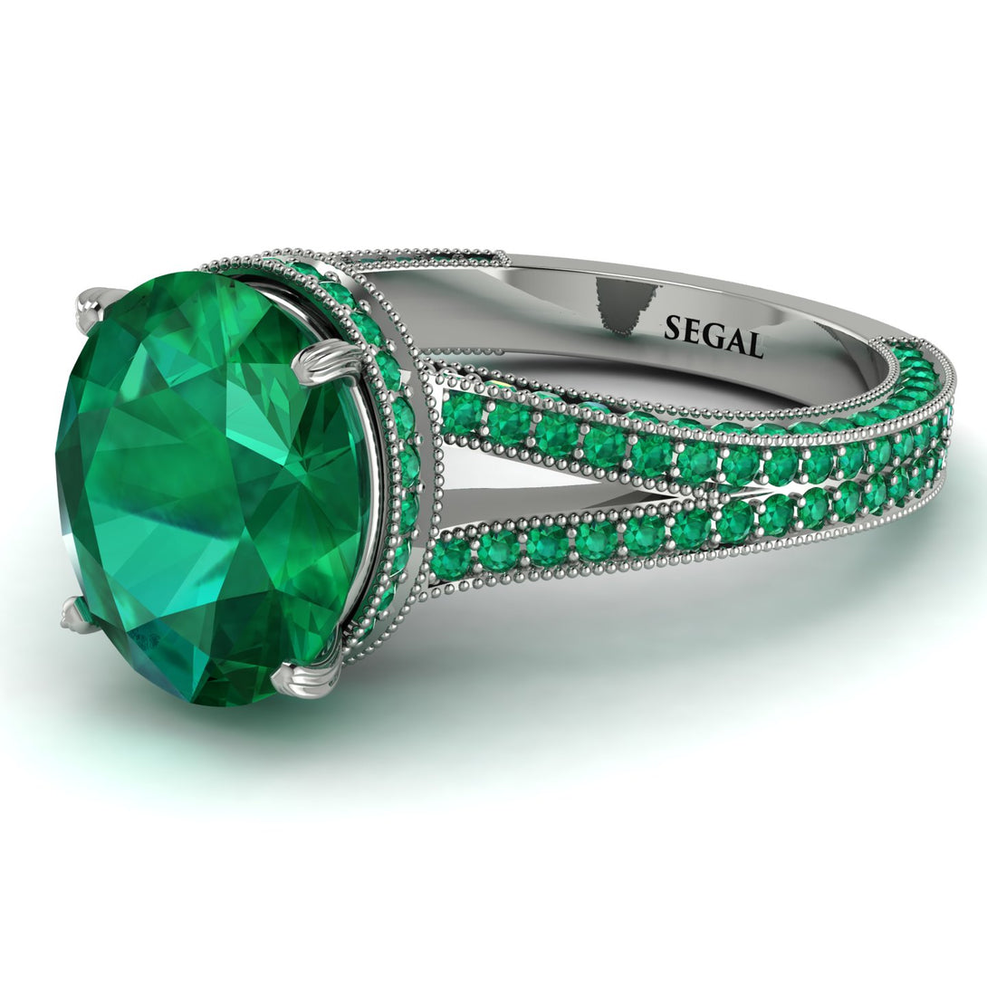 Milgrain Oval Emerald Engagement Ring - Nicole No. 21