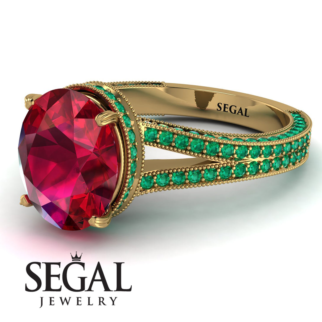 Milgrain Oval Emerald Engagement Ring - Nicole No. 25