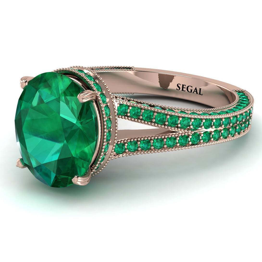 Milgrain Oval Emerald Engagement Ring - Nicole No. 20