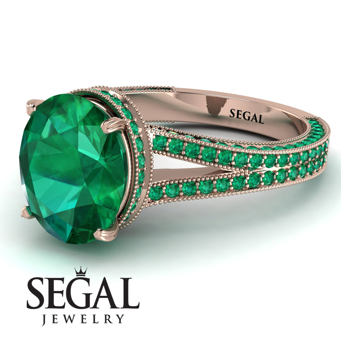 Milgrain Oval Emerald Engagement Ring - Nicole No. 20