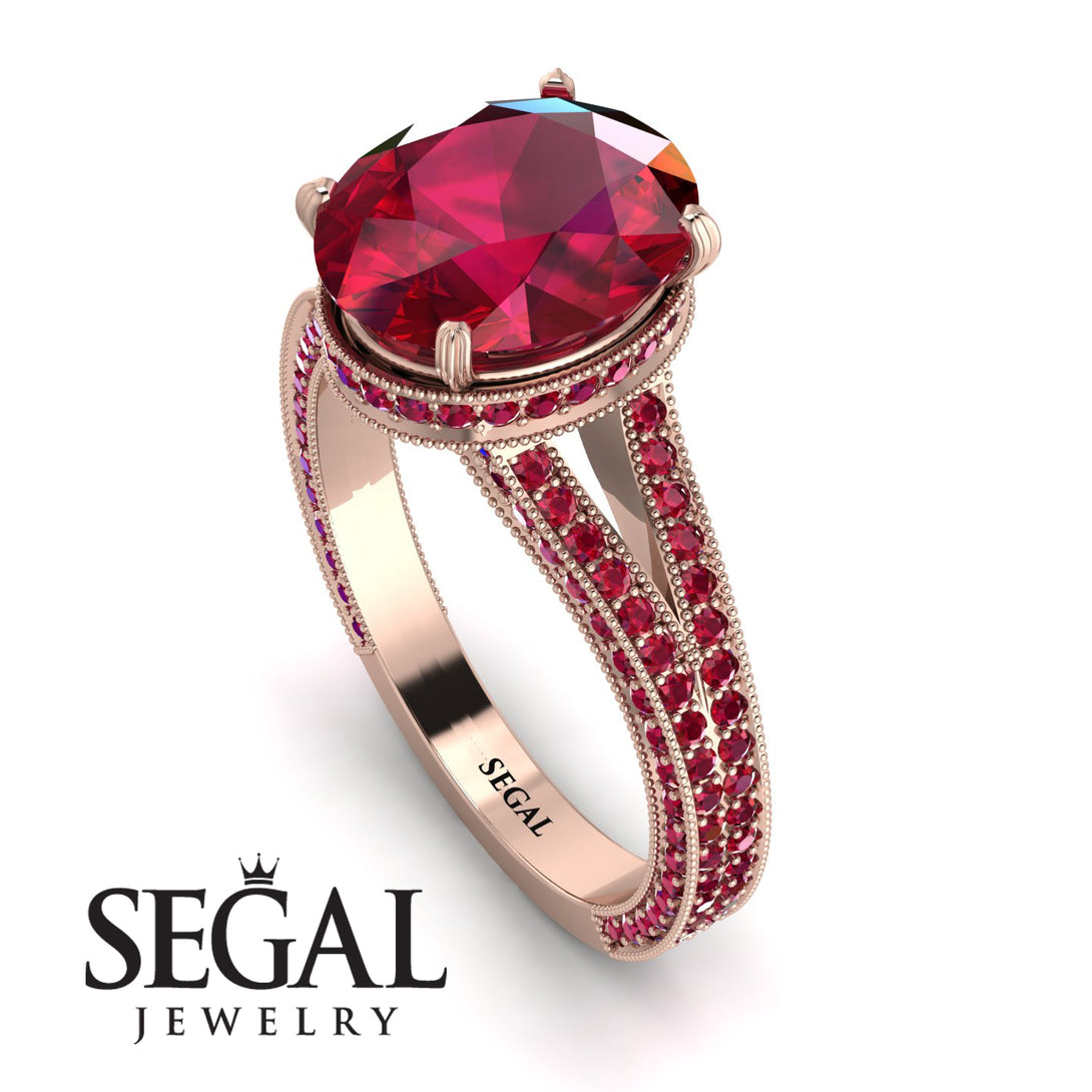 Milgrain Oval Ruby Engagement Ring - Nicole No. 56