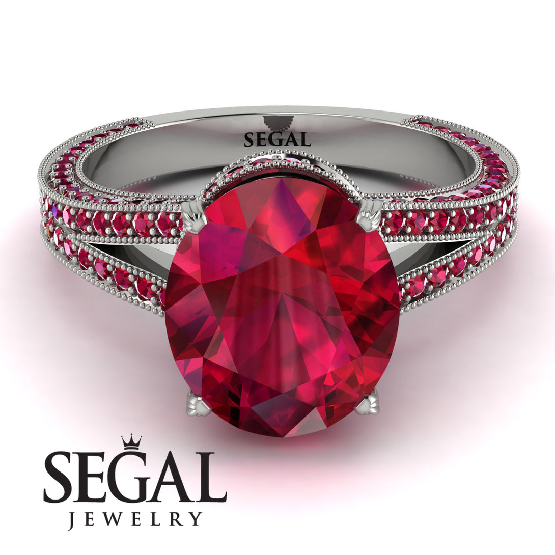 Milgrain Oval Ruby Engagement Ring - Nicole No. 57
