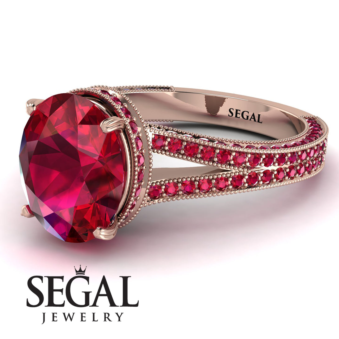 Milgrain Oval Ruby Engagement Ring - Nicole No. 56