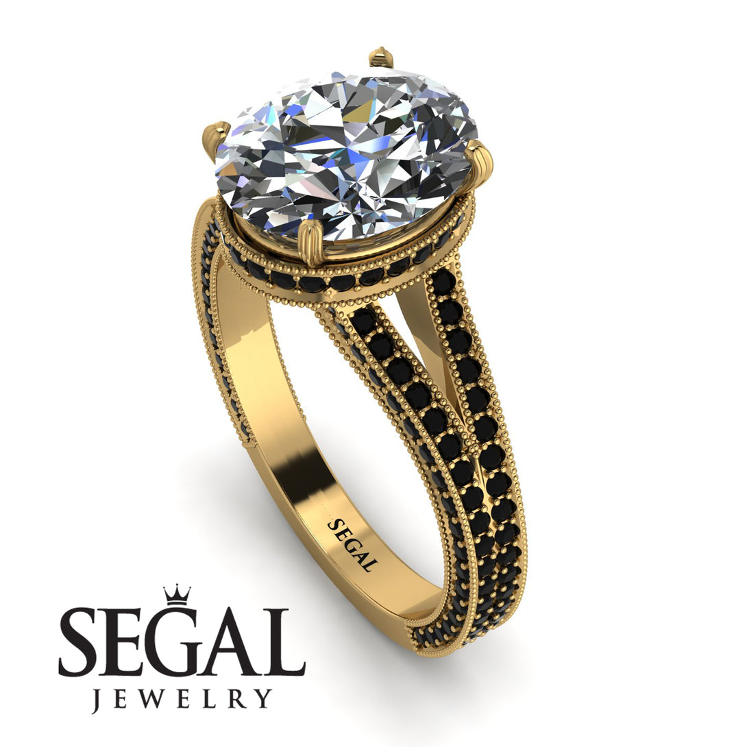 Milgrain Oval Black Diamond Engagement Ring - Nicole No. 31