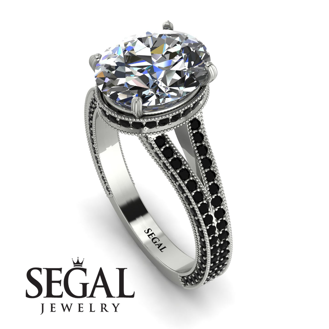 Milgrain Oval Black Diamond Engagement Ring - Nicole No. 33