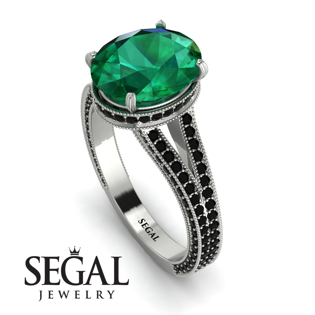 Milgrain Oval Black Diamond Engagement Ring - Nicole No. 36