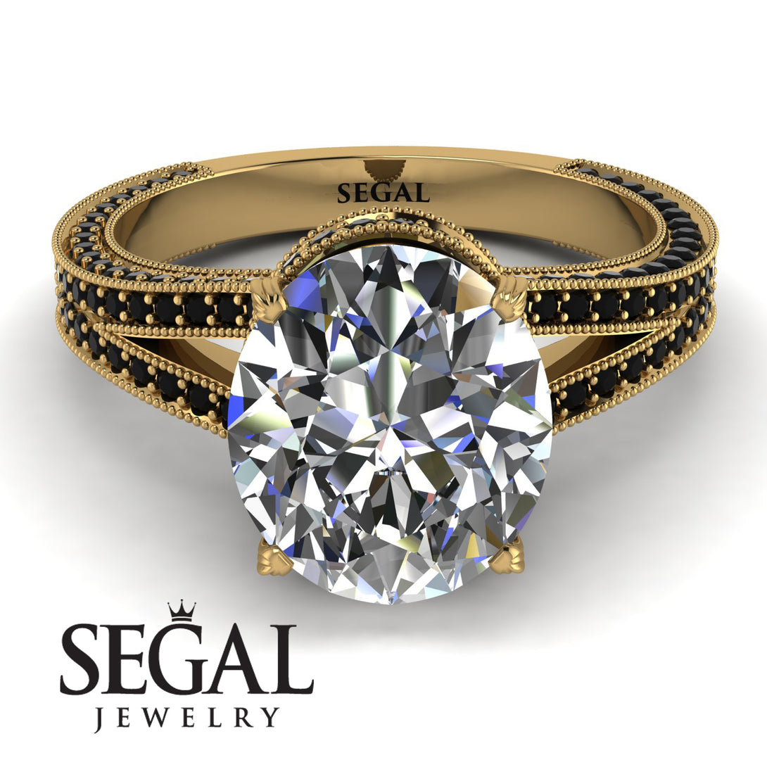 Milgrain Oval Black Diamond Engagement Ring - Nicole No. 31