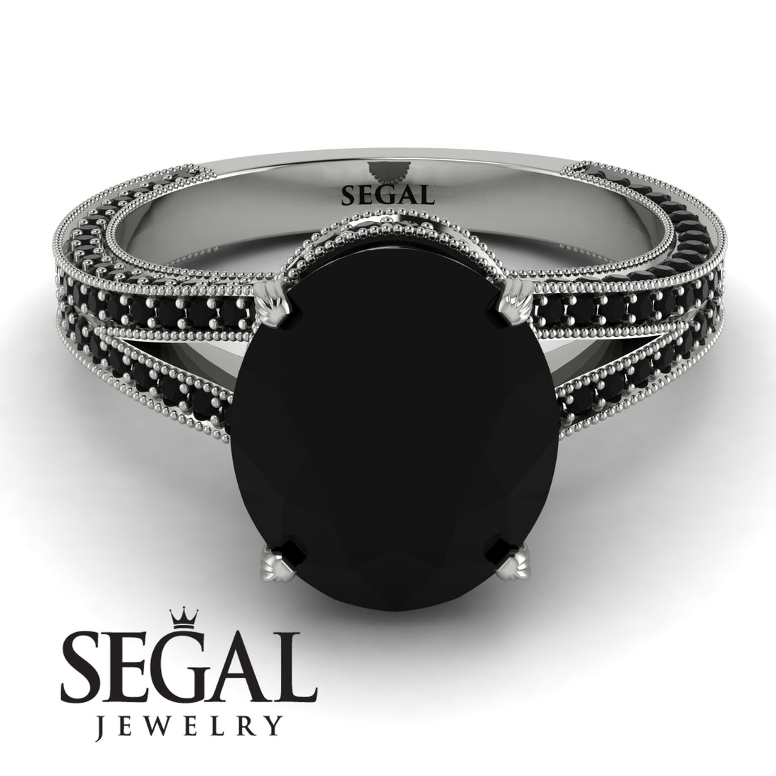 Milgrain Oval Black Diamond Engagement Ring - Nicole No. 39