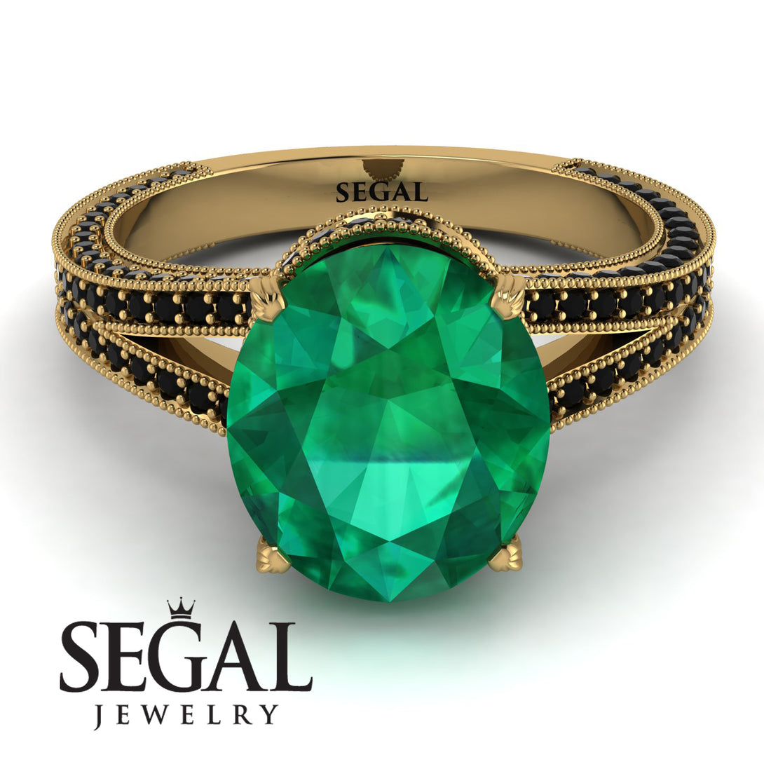 Milgrain Oval Black Diamond Engagement Ring - Nicole No. 34