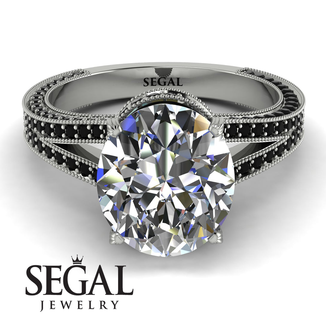 Milgrain Oval Black Diamond Engagement Ring - Nicole No. 33
