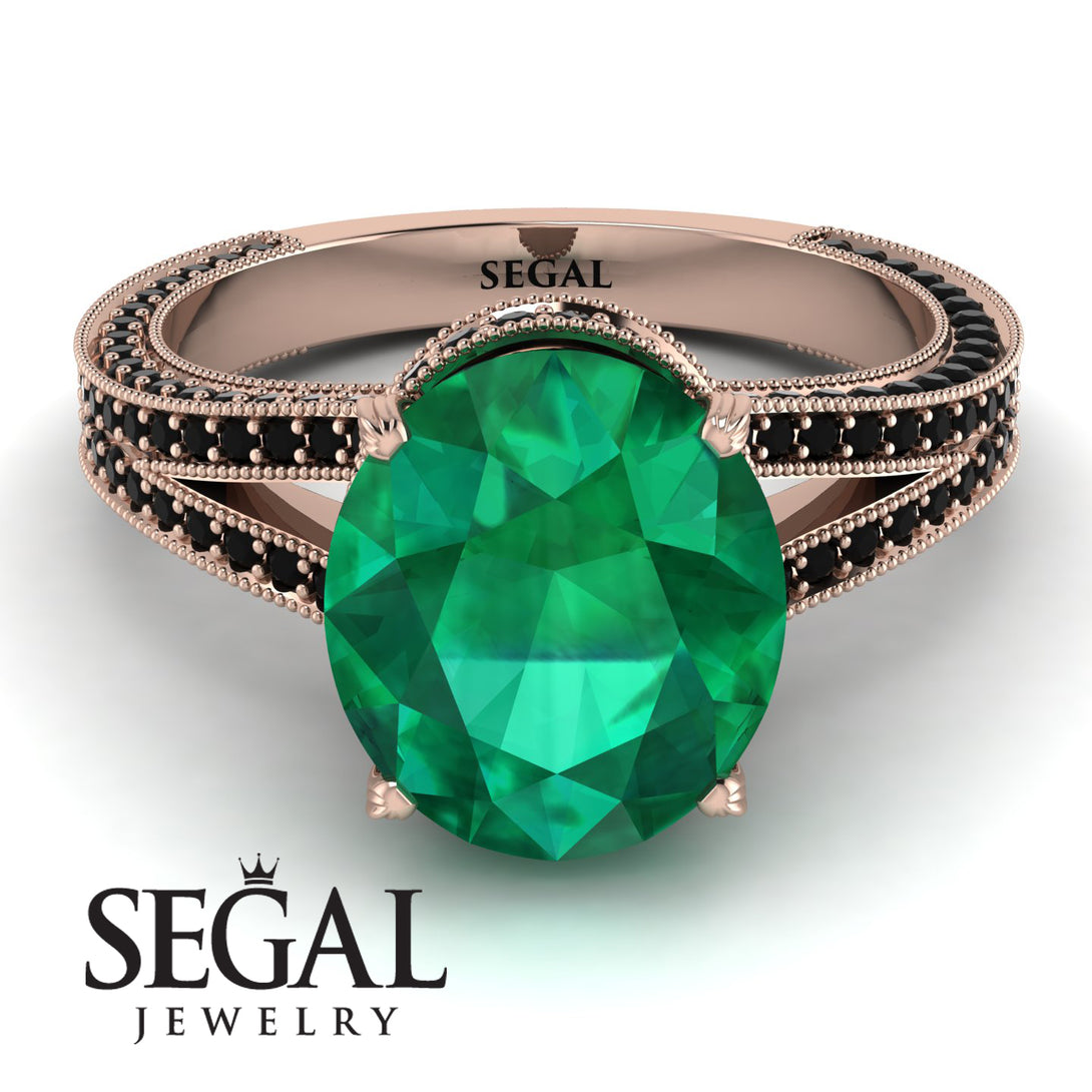 Milgrain Oval Black Diamond Engagement Ring - Nicole No. 35