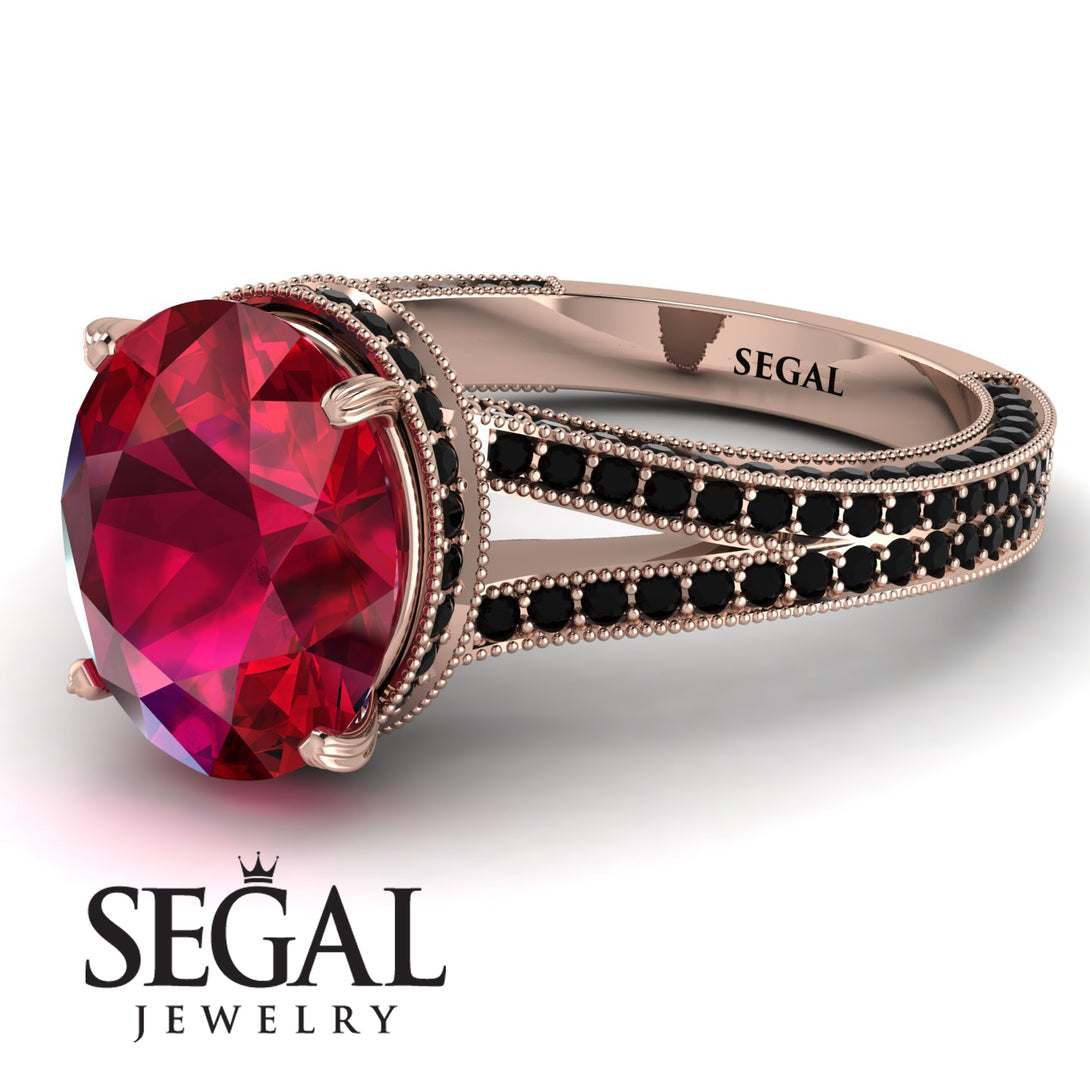 Milgrain Oval Black Diamond Engagement Ring - Nicole No. 41