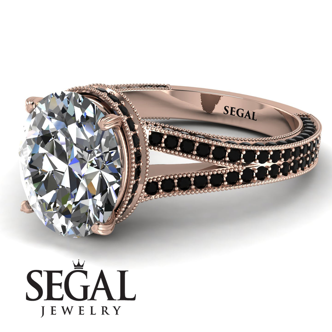 Milgrain Oval Black Diamond Engagement Ring - Nicole No. 32