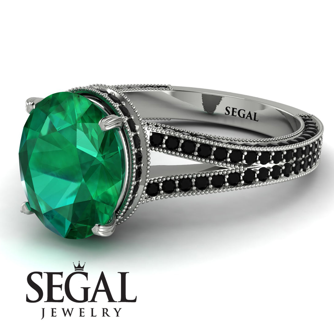 Milgrain Oval Black Diamond Engagement Ring - Nicole No. 36