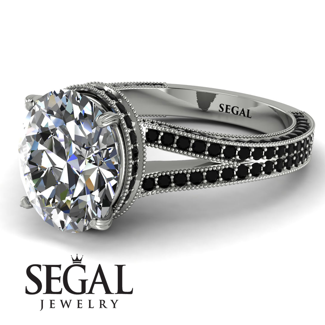 Milgrain Oval Black Diamond Engagement Ring - Nicole No. 33