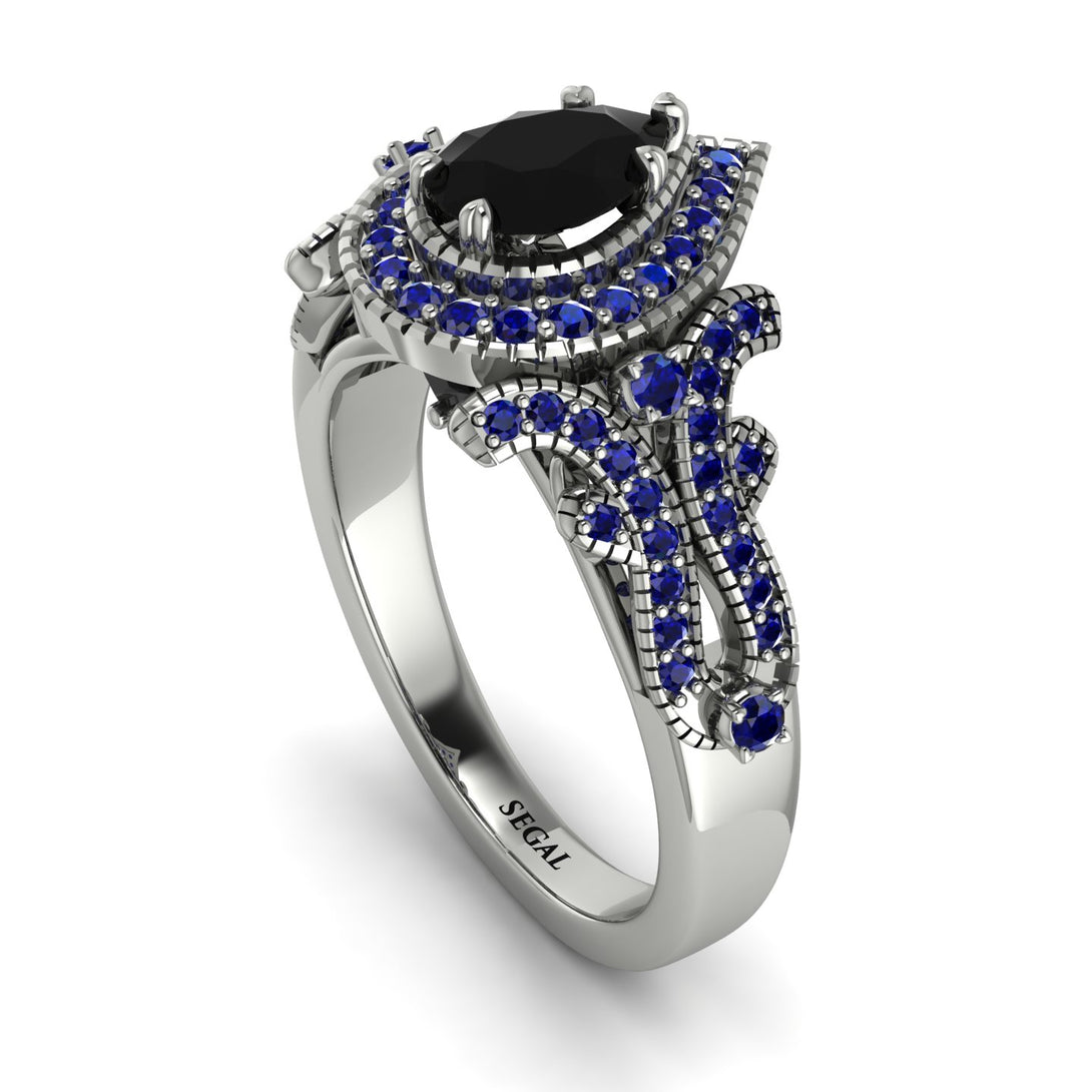 Milgrain Pear Cut Black Diamond Ring - Lisa No. 69