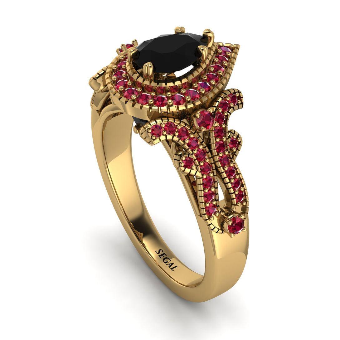 Milgrain Pear Cut Black Diamond Ring - Lisa No. 52