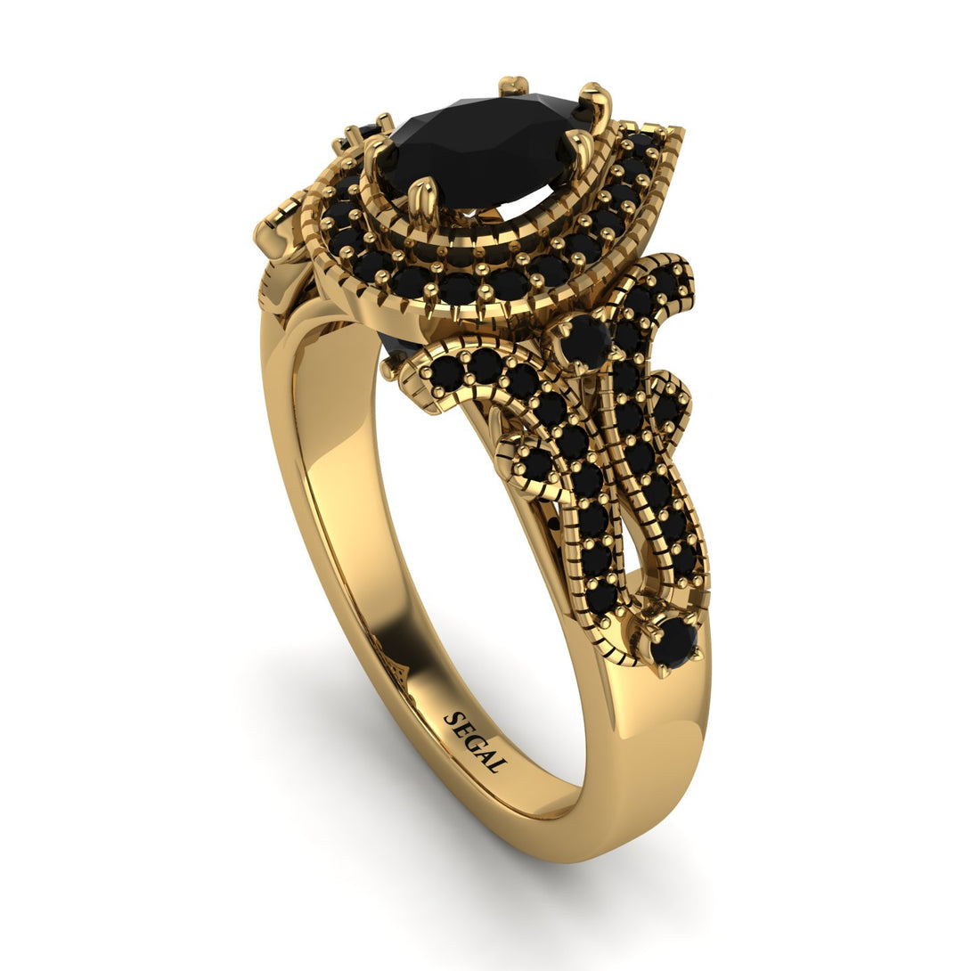 Milgrain Pear Cut Black Diamond Ring - Lisa No. 37
