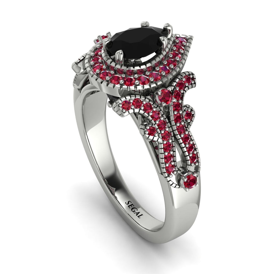 Milgrain Pear Cut Black Diamond Ring - Lisa No. 54